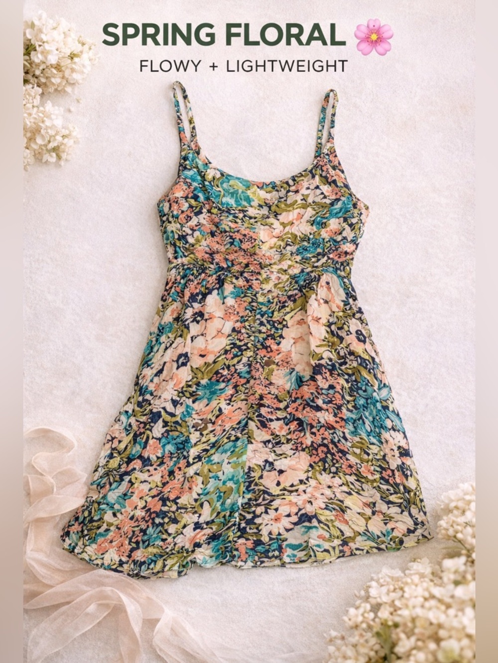 Lucca Couture Floral Mini Dress L Green Pnk Flowy Spring Summer Boho Cottagecore